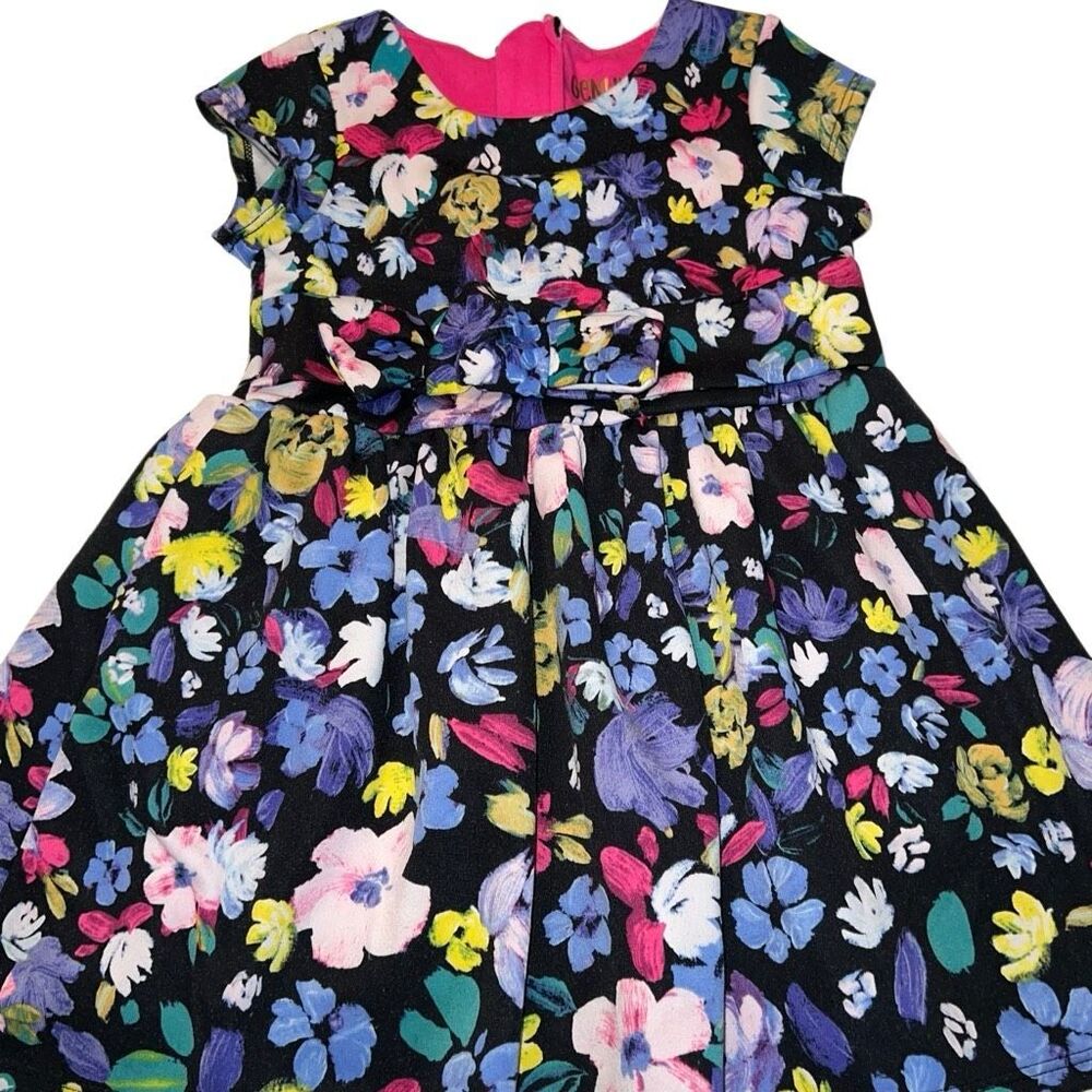 OshKosh B'gosh Black Floral Dress with Pink, Purple, Yellow Accents